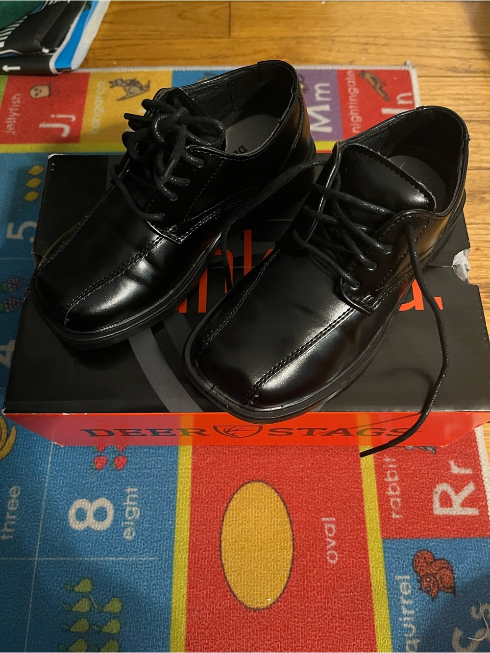Deer Stags toddler Black Leather Lace-Up Dress Shoes